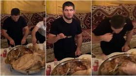 Feast like a champ: Retired UFC star Khabib Nurmagomedov joins teammates for MAMMOTH banquet (VIDEO)