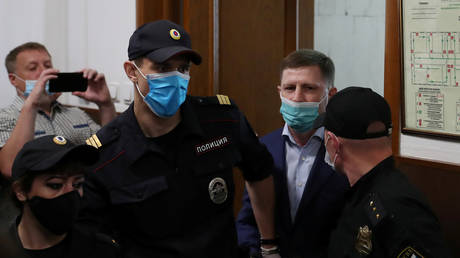 FILE PHOTO. Sergei Furgal is escorted by law enforcement officers inside a court building in Moscow, Russia.