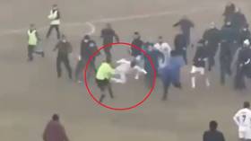 WATCH: Footballer launches kung-fu kick on referee as crunch game ends in mass chaos in Uzbekistan