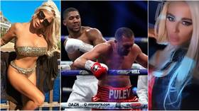 Bulgarian pop beauty Andrea watches on as former flame Kubrat Pulev gets pummeled by Anthony Joshua in world title fight (PHOTOS)