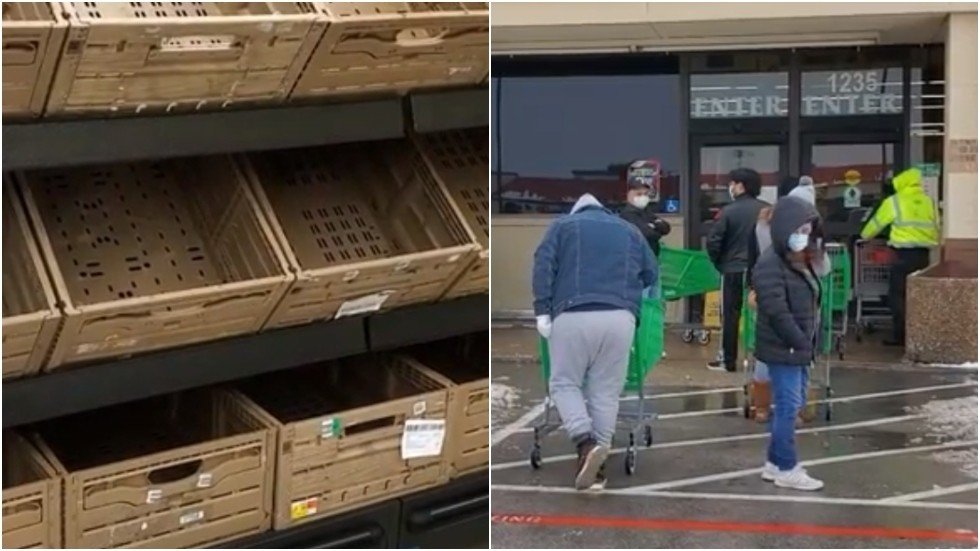 Empty shelves & long lines outside stores as Texas runs out of food ...