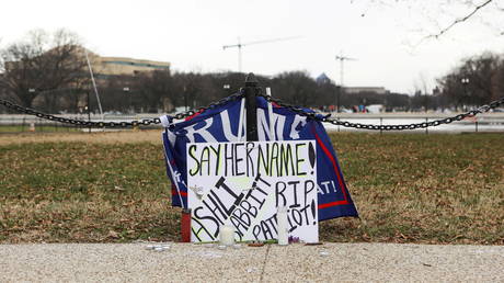 A makeshift memorial for Ashli Babbitt outside the US Capitol, January 8, 2021.