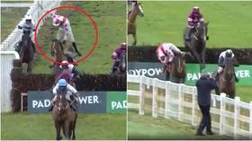 WATCH shocking moment jockey flipped upside down at 41mph by own horse