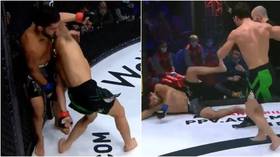 ‘Insane!’ Russian fighter Yunusov FLATLINES opponent with spinning elbow knockout from unlikely position (VIDEO)
