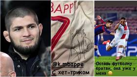 'Doubly nice it was against Barcelona!' Khabib Nurmagomedov TROLLS Barca with signed Mbappe match shirt after hat-trick heroics