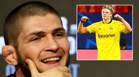 ‘No problem, champ’: Khabib Nurmagomedov adds another shirt to his collection as football wonderkid Erling Haaland hails UFC king