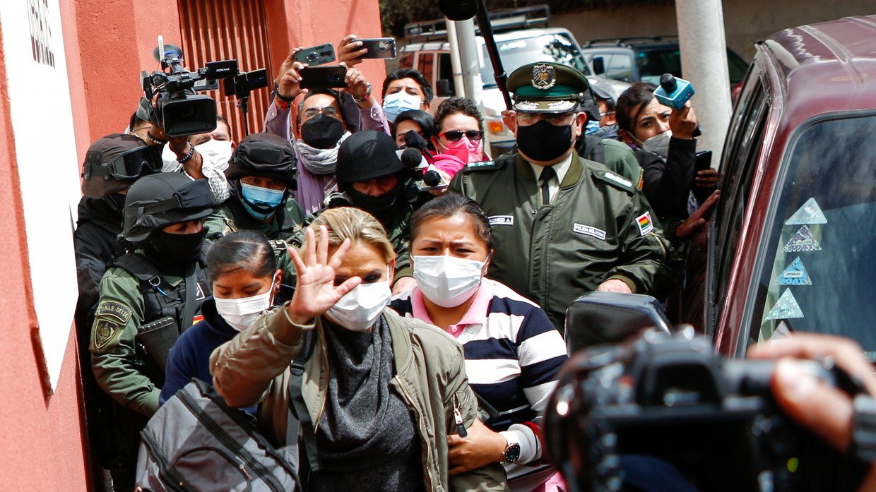 FILE PHOTO: Bolivia's former interim President Jeanine Anez arrives to a women's jail, in La Paz, Bolivia, on March 15, 2021.