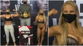 ‘Disrespecting boxing’? Blonde Bomber Bridges strips to underwear for weigh-in despite barbs from world title rival (VIDEO)