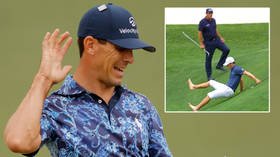 ‘Man down at Augusta’: Billy Horschel has golf fans in hysterics as he SLIPS on the course during dramatic 13th hole (VIDEO)