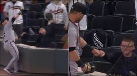 ‘He never left his seat!’ Youngster sends baseball fans wild by effortlessly beating player to viral catch at first game (VIDEO)