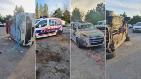French police cars vandalized with graffiti, ‘pig’s head’ impaled on broom (PHOTOS)