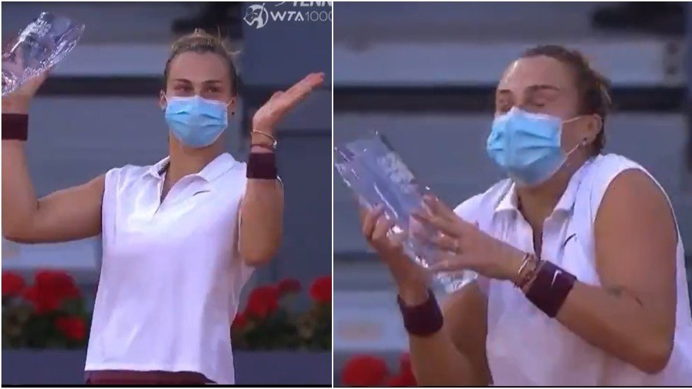 Terrified Aryna Sabalenka Almost DROPS Madrid Open Trophy After Ticker ...