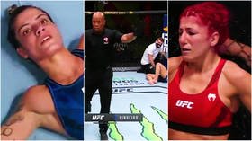 UFC fighter is carried out of arena amid claims of fakery after female veteran becomes latest to cop kick disqualification (VIDEO)