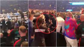 Dramatic footage shows Saunders’ father manhandled by security as he rushes to son’s aid after Canelo defeat and Fury watches on