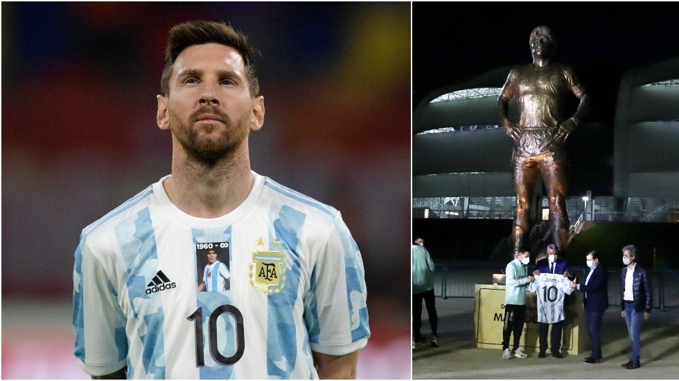 Messi honored with a statue next to Maradona, Pelé