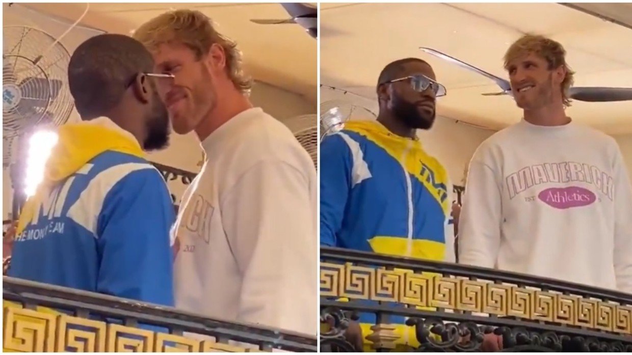 Mayweather and Logan Paul faced off before their fight on Sunday in Miami. © Twitter @OmarESPN