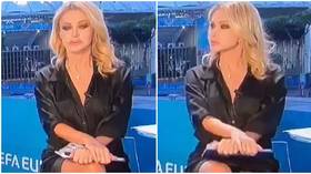 ‘More video replays than the matches!’ Italian TV presenter red-faced after ‘Basic Instinct’ wardrobe malfunction at Euro 2020