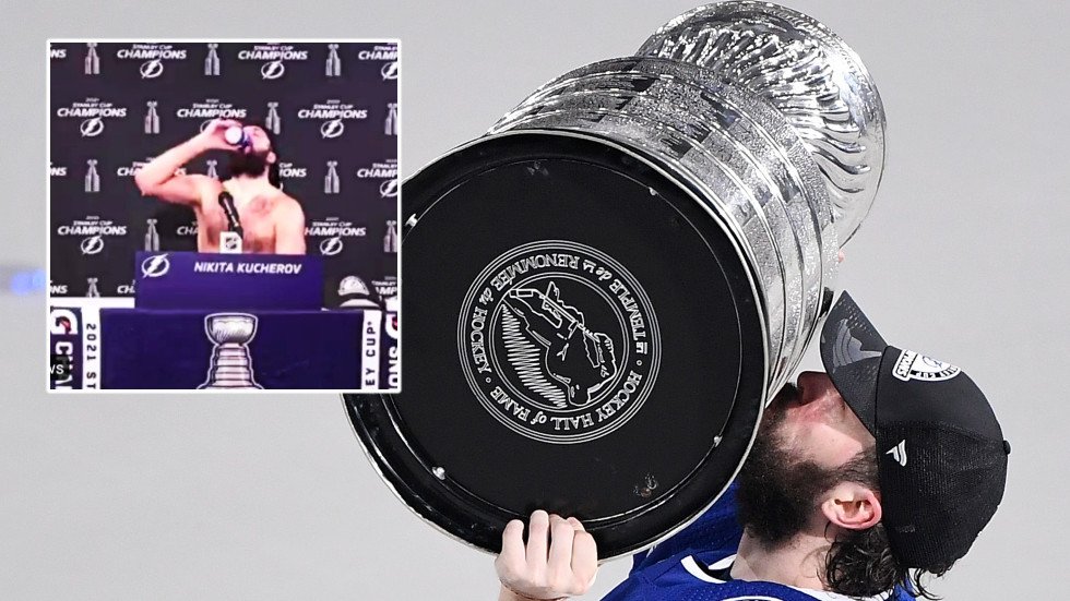 The gem Nikita: Lightning star Kucherov, shirtless and swigging beers,  gives a news conference you haven't seen before
