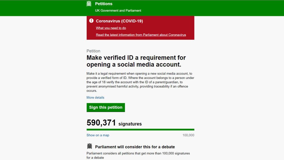 550k Brits Sign Petition For Verified ID From Social-media Users As ...