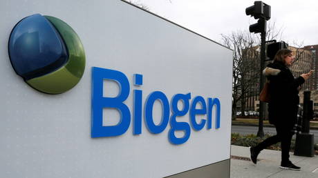 FILE PHOTO: A Biogen sign is seen outside its facility in Cambridge, Massachusetts.