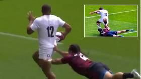 ‘What a cracking try’: Rugby star Lawrence scores hilarious points for England as US opponent pulls down shorts (VIDEO)