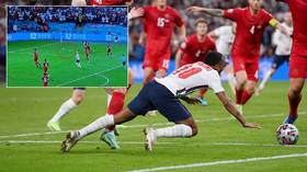 ‘Robbed Denmark blind’: Fans RAGE at Sterling for ‘diving’ for England penalty in Euro win as TWO BALLS seen on pitch in build-up