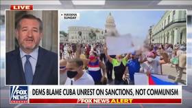 Fox News mocked for blurring pro-government slogans in footage of Havana rally shown alongside fiery Ted Cruz tirade