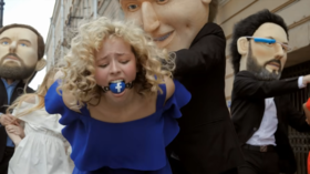Women ball-gagged by man in Zuckerberg mask as part of St Petersburg flash mob protesting ‘violent’ social media speech censorship