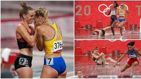 ‘Selfless sportsmanship’: Danish hurdler hailed for congratulating Ukrainian rival after own hopes ended by fall in Tokyo downpour
