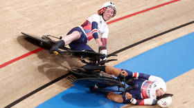 ‘Like turning up to school naked’: British Olympic cycling stars break world record before CRASHING INTO EACH OTHER on Tokyo track