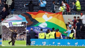 ‘We’re not going away’: Spurs fans defiant after Man City yobs grab LGBT flag, confront stewards & invade pitch in chaotic clashes