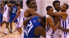 ‘There’s no excuse for this’: Fists fly in the NBA as two players are EJECTED after nasty foul leads to impromptu punch-up (VIDEO)