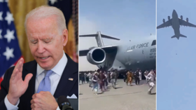 ‘Chaos was inevitable!’ Biden shrugs off shock scenes of Afghans falling from US plane because ‘that was five days ago’