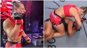 MMA world praises ‘beast’ Kayla Harrison for latest win with Nunes watching on and Cyborg calling for superfight (VIDEO)