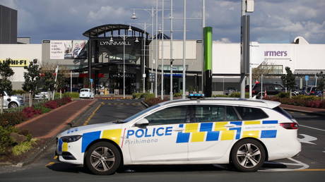 Police at the scene of an attack  at a shopping mall in Auckland, New Zealand, September 3, 2021.