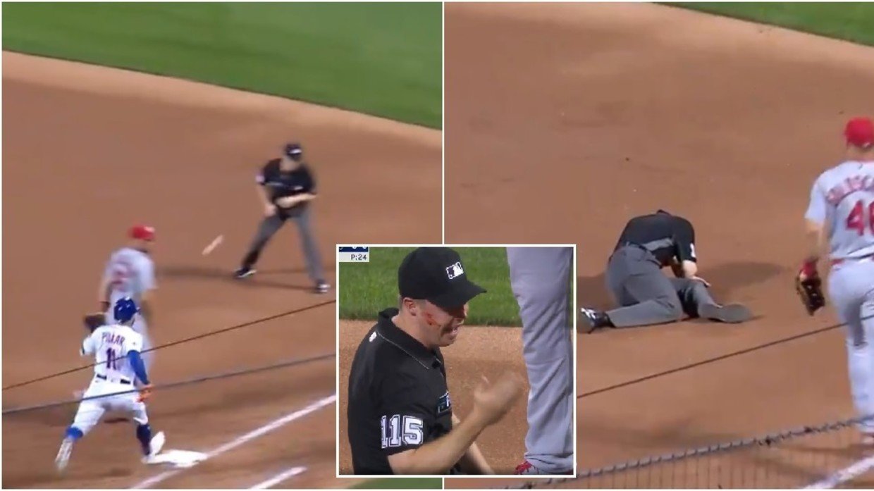 Umpire hit in head by spectacularly wild throw in Cardinals-Mets