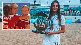 A pair for Petrova: Defender at double as Russia begin defense of women’s beach football title with thrilling 4-2 win over Ukraine