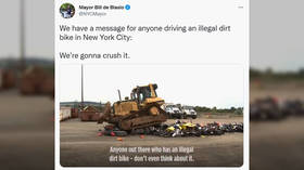 ‘There are problems you can smash’: NYC mayor posts bizarre VIDEO of ‘illegal dirt bikes’ being crushed as warning