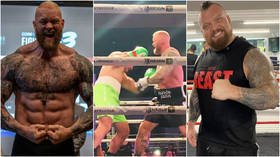 ‘Well done for beating an old man up’: Goading strongman Hall taunts Thor after 1st-round KO of arm wrestler who ‘sucked’ (VIDEO)