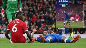 ‘He thinks it’s WWE!’ Paul Pogba BODYSLAMS rival Mina to floor as frustrations boil over in Man Utd draw (VIDEO)