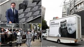 ‘Can’t sportswash human rights’: Poster of murdered Khashoggi paraded at Newcastle stadium before first game under Saudis (PHOTOS)