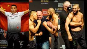 Li brandishes Chinese flag and roars at Chimaev as UFC rivals have to be held apart in savage final face-off before fight (VIDEO)