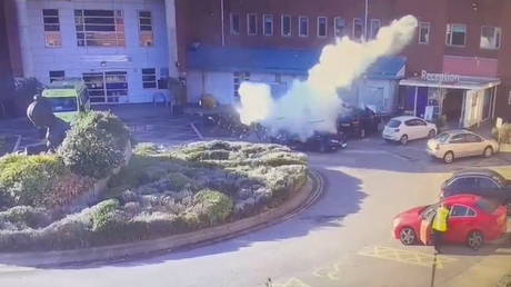 A surveillance camera footage shows a taxi exploding outside Liverpool Women's hospital in Liverpool, Britain November 14, 2021 in this still image obtained from a video on November 15, 2021.  Reuters / CCTV