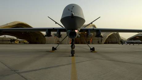 FILE PHOTO. A US Air Force Reaper drone armed with 500 lb bombs seen by hangers at a air base. ©Louie Palu / ZUMA Press via Global Look Press