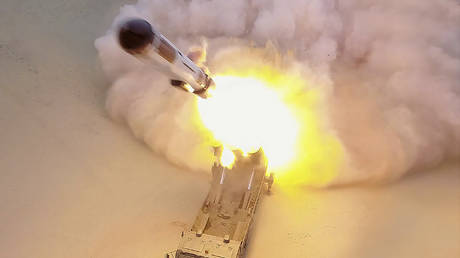 The test-firing of a purported long-range cruise missile on January 25, 2022, somewhere in North Korea.