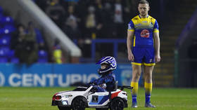 ‘Whizzy Rascal’ causes chaos by kidnapping match ball in car on rugby pitch (VIDEO)