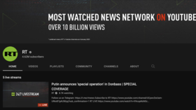 YouTube cuts off RT channels