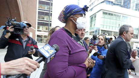 Monica Cannon-Grant leaves the Moakley Federal Courthouse in Boston, March 15, 2022