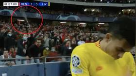 Enraged fan hurls stick at Liverpool star during goal celebration (VIDEO)