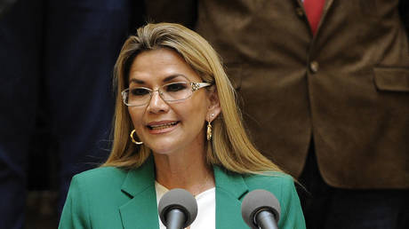 Bolivian former interim President Jeanine Anez at an event in La Paz, Bolivia, 2020. © Jorge Bernal / AFP